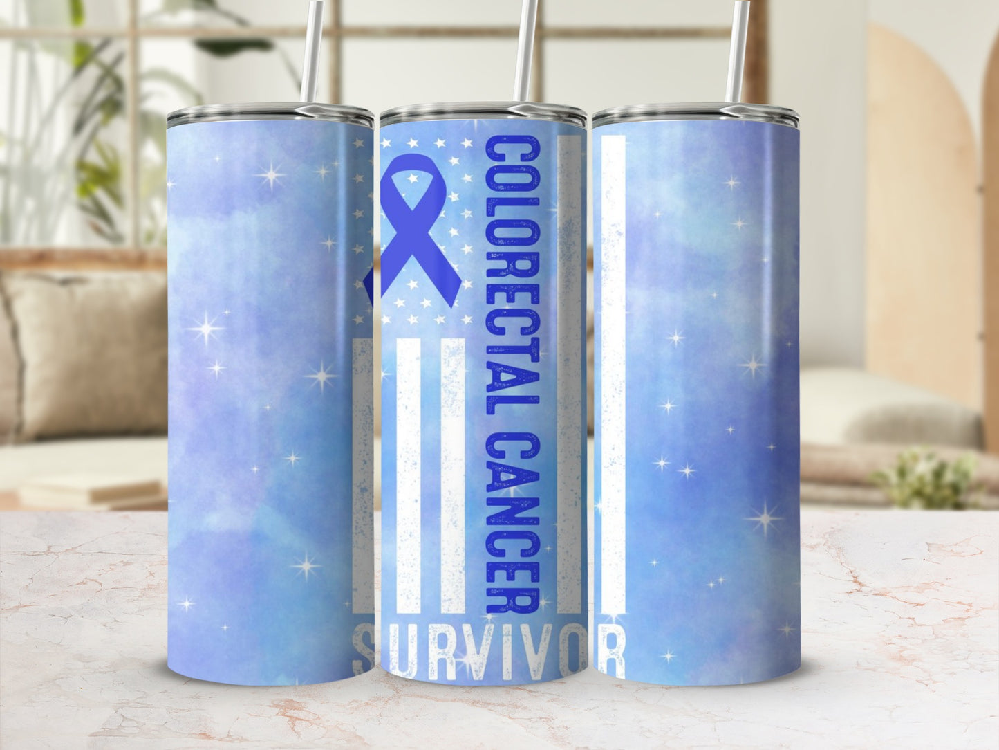 Colorectal Cancer Survivor Tumbler American Flag Design
