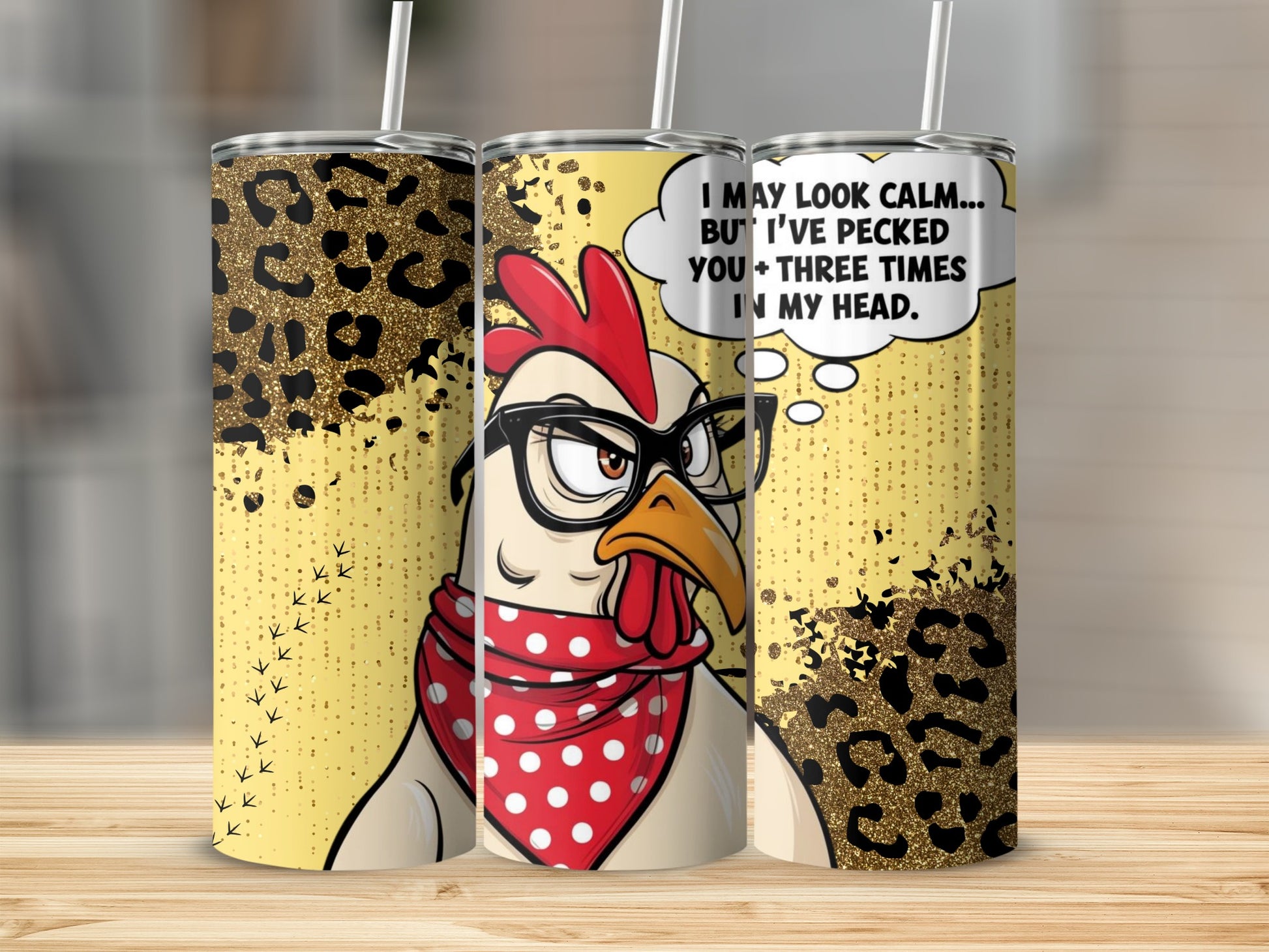 Funny Chicken Design Leopard Print Wraparound Tumbler
