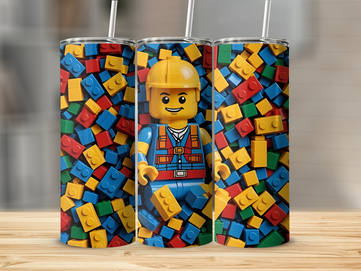 Colorful Brick Construction Worker Design Tumbler