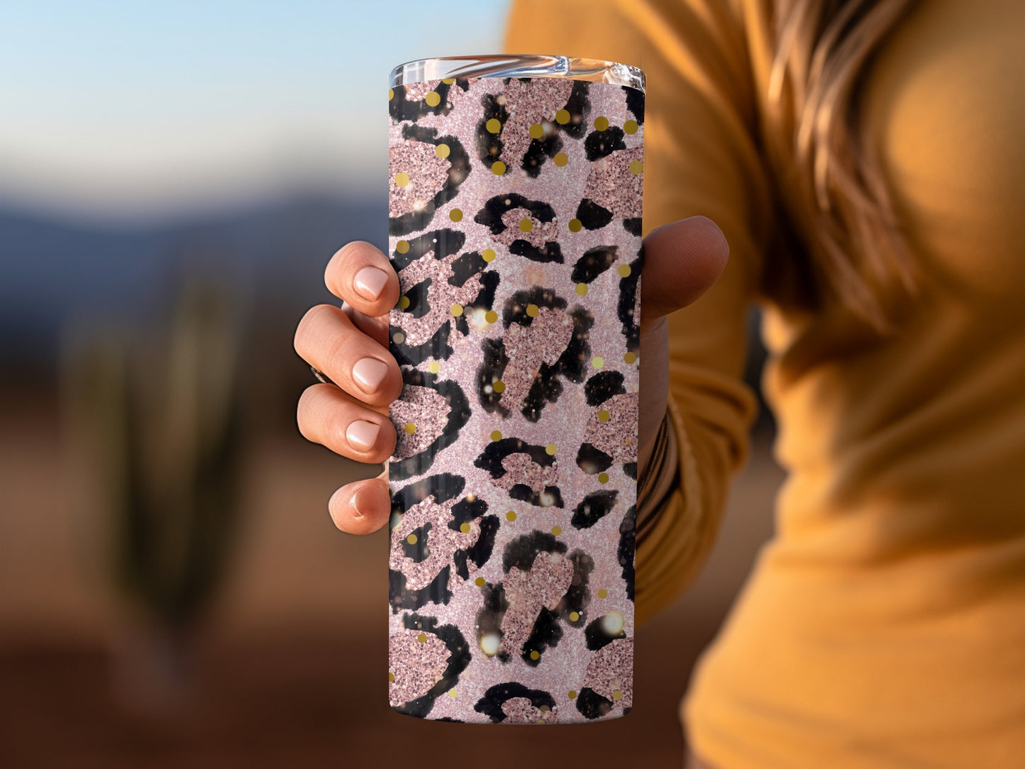 Glittery Pink Leopard Print Insulated Tumbler Cup