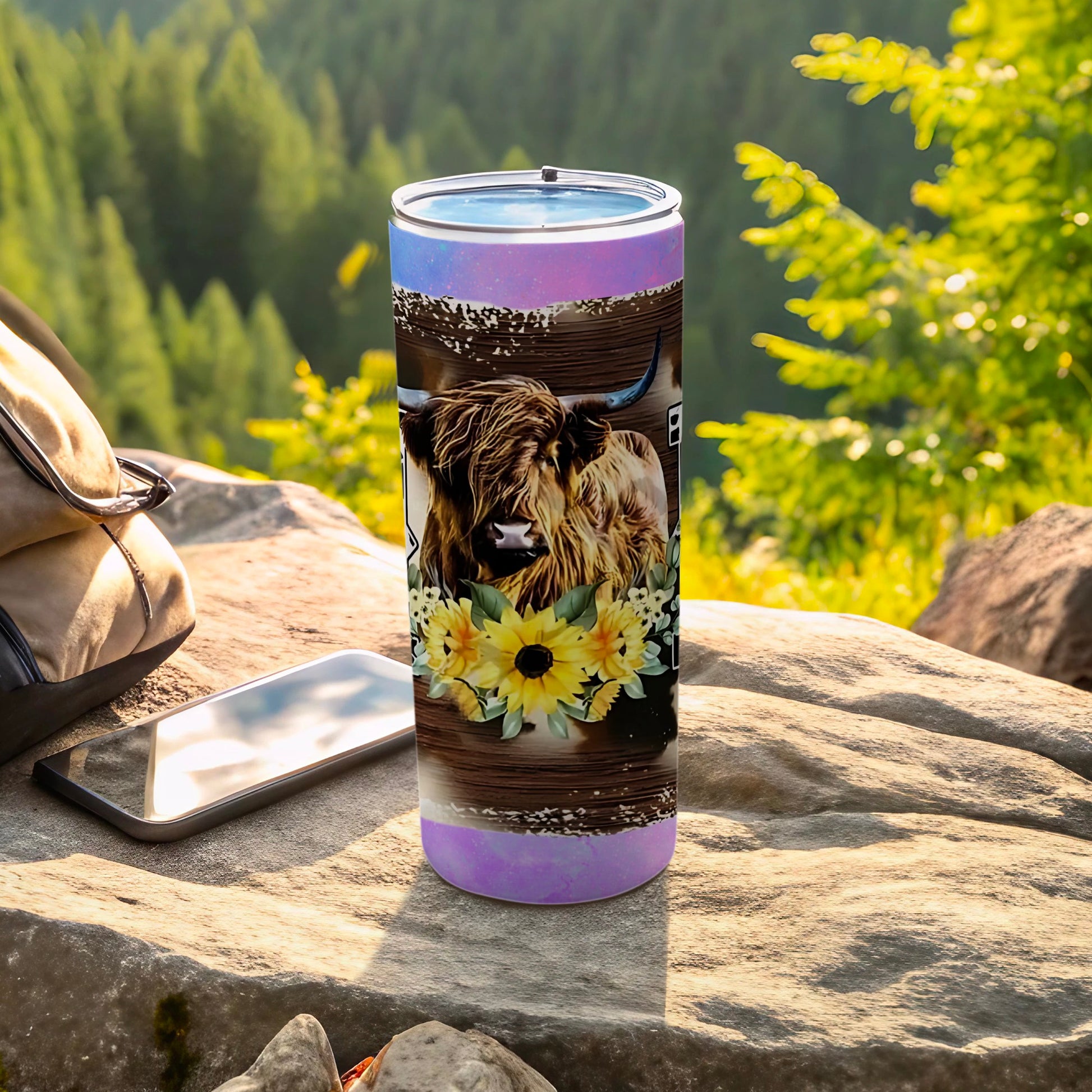 Sunflower Highland Cow Art Tumbler for Outdoor Adventures