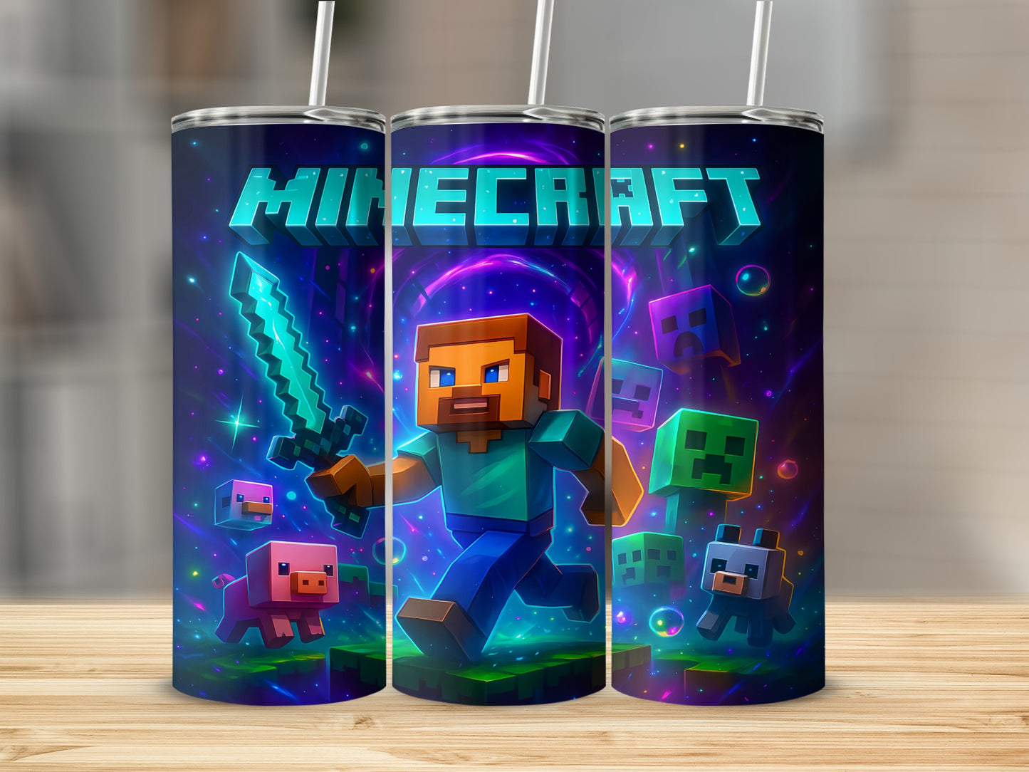 Minecraft Themed Insulated Tumbler with Straw