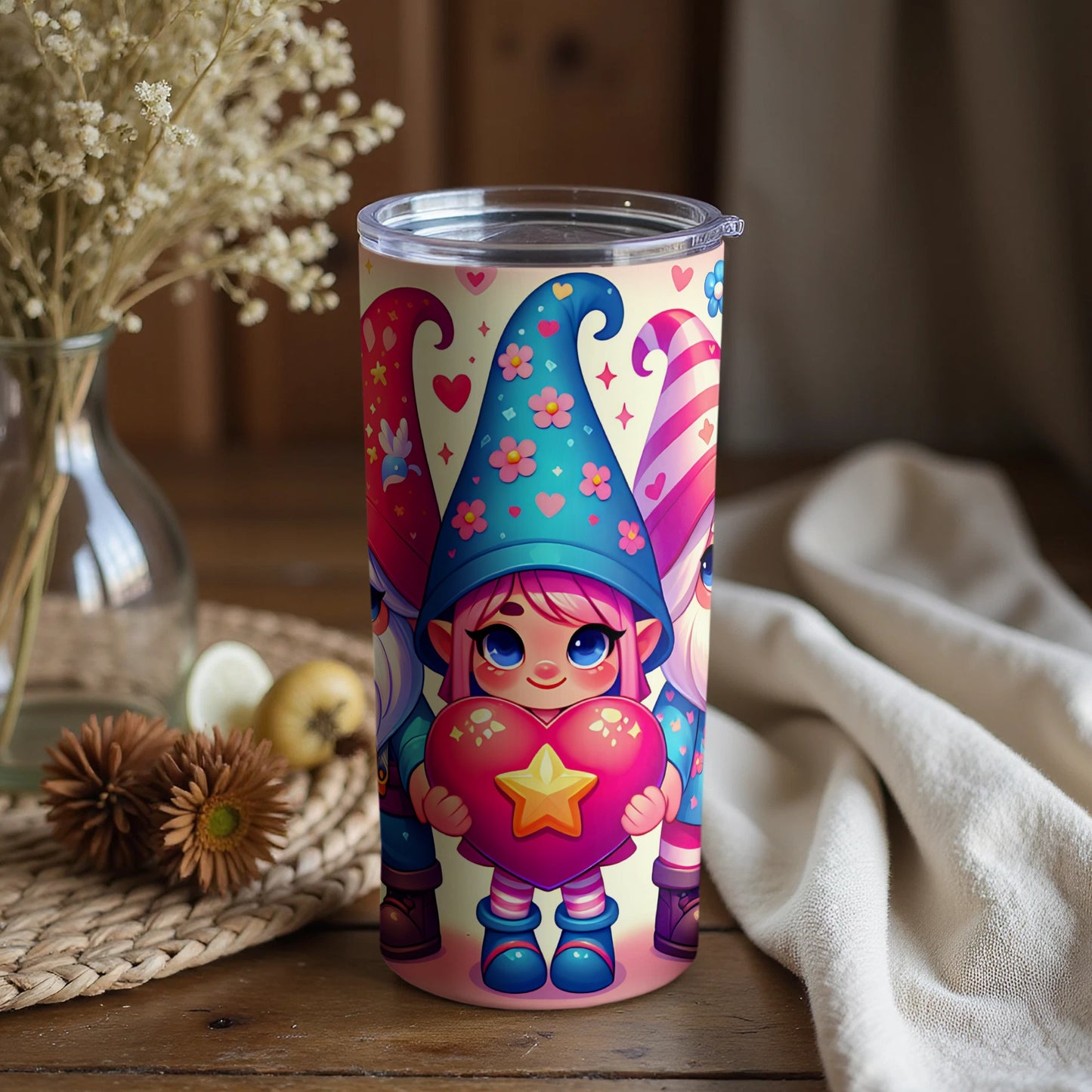 Colorful Gnome and Heart Illustrated Tumbler