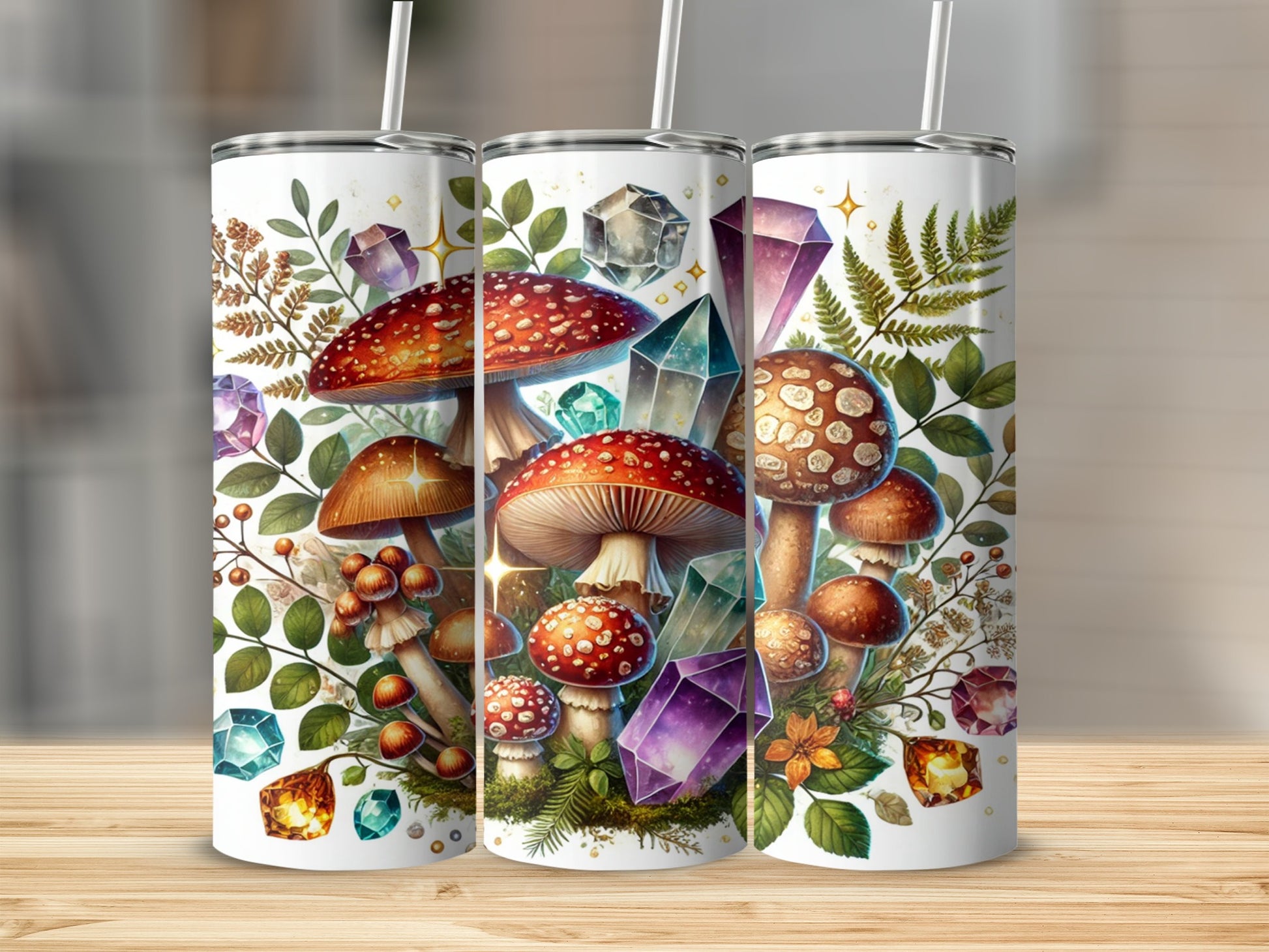 Colorful Mushroom and Crystal Pattern insulated tumbler