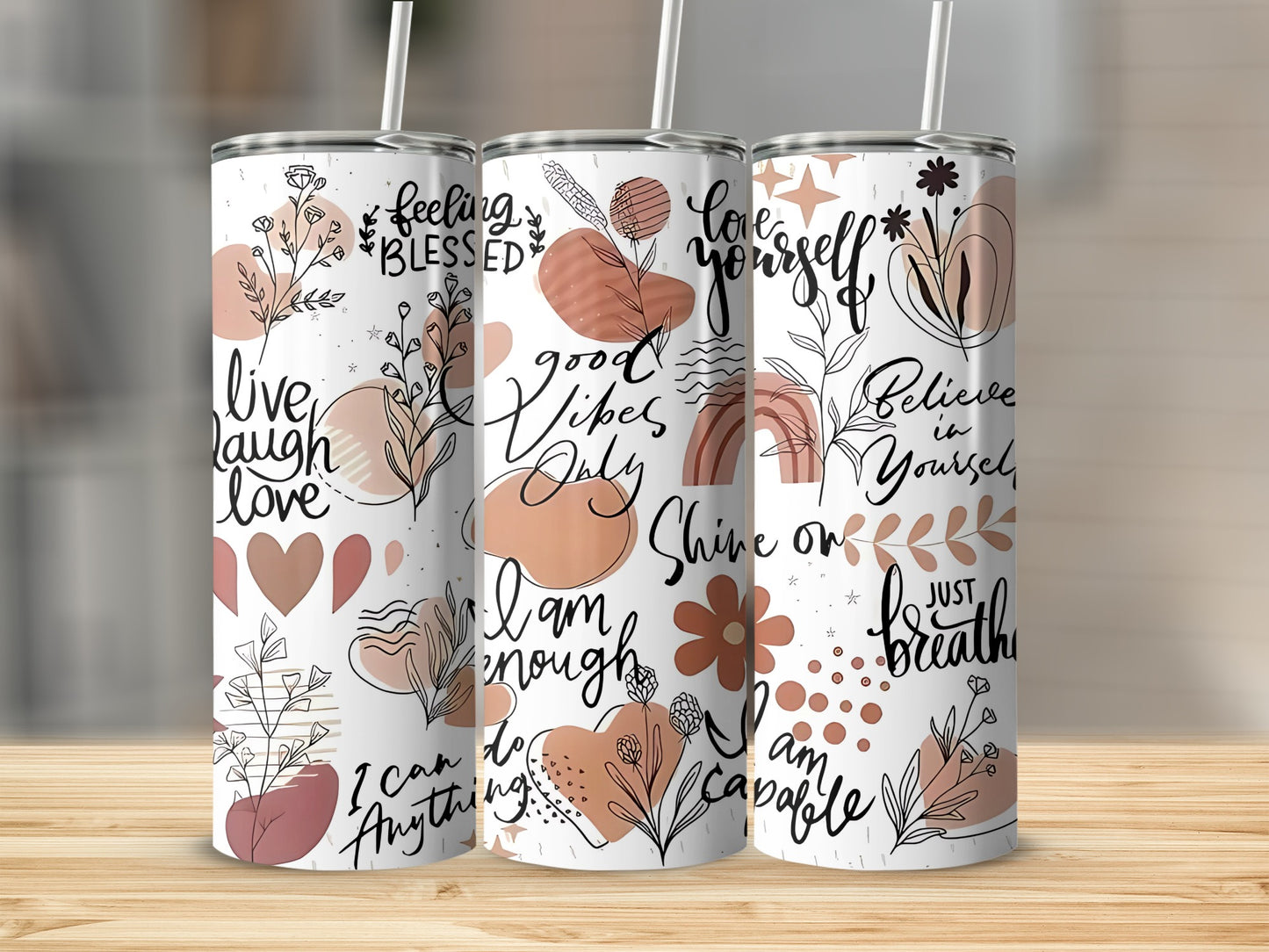 Inspirational Quotes and Floral Designs Tumbler Set