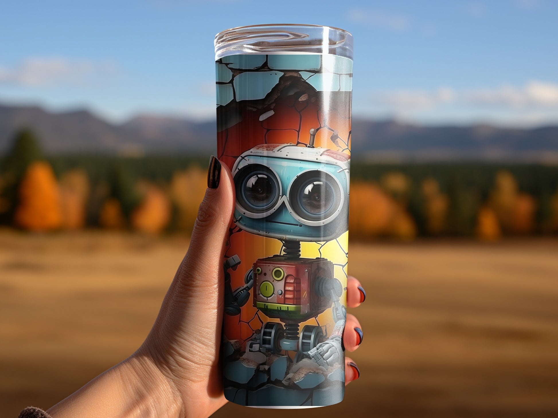 Adorable Robot Design Cylindrical Tumbler Product