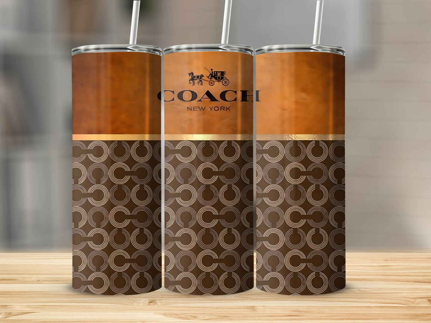 Elegant Brown Tall Cylindrical Drinkware With Straw