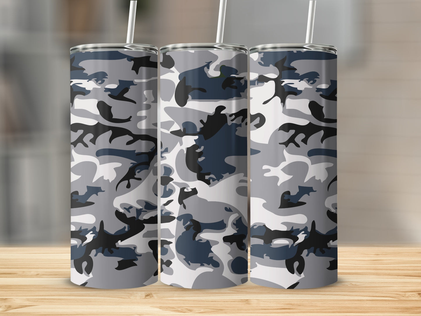 Blue and Gray Camouflage Pattern Tumbler Cup Design