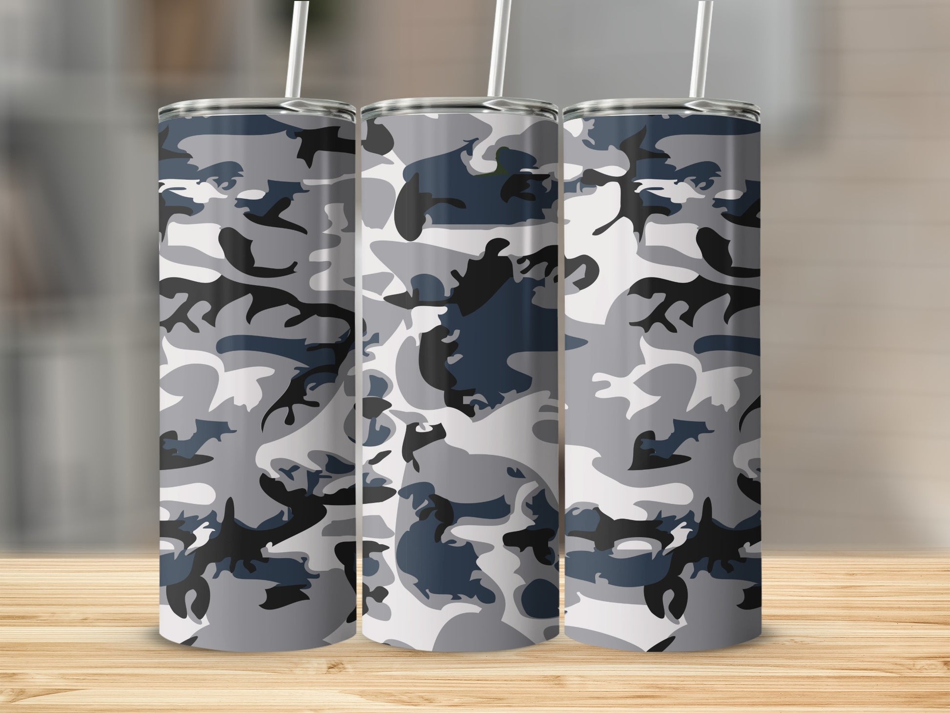 Blue and Gray Camouflage Pattern Tumbler Cup Design
