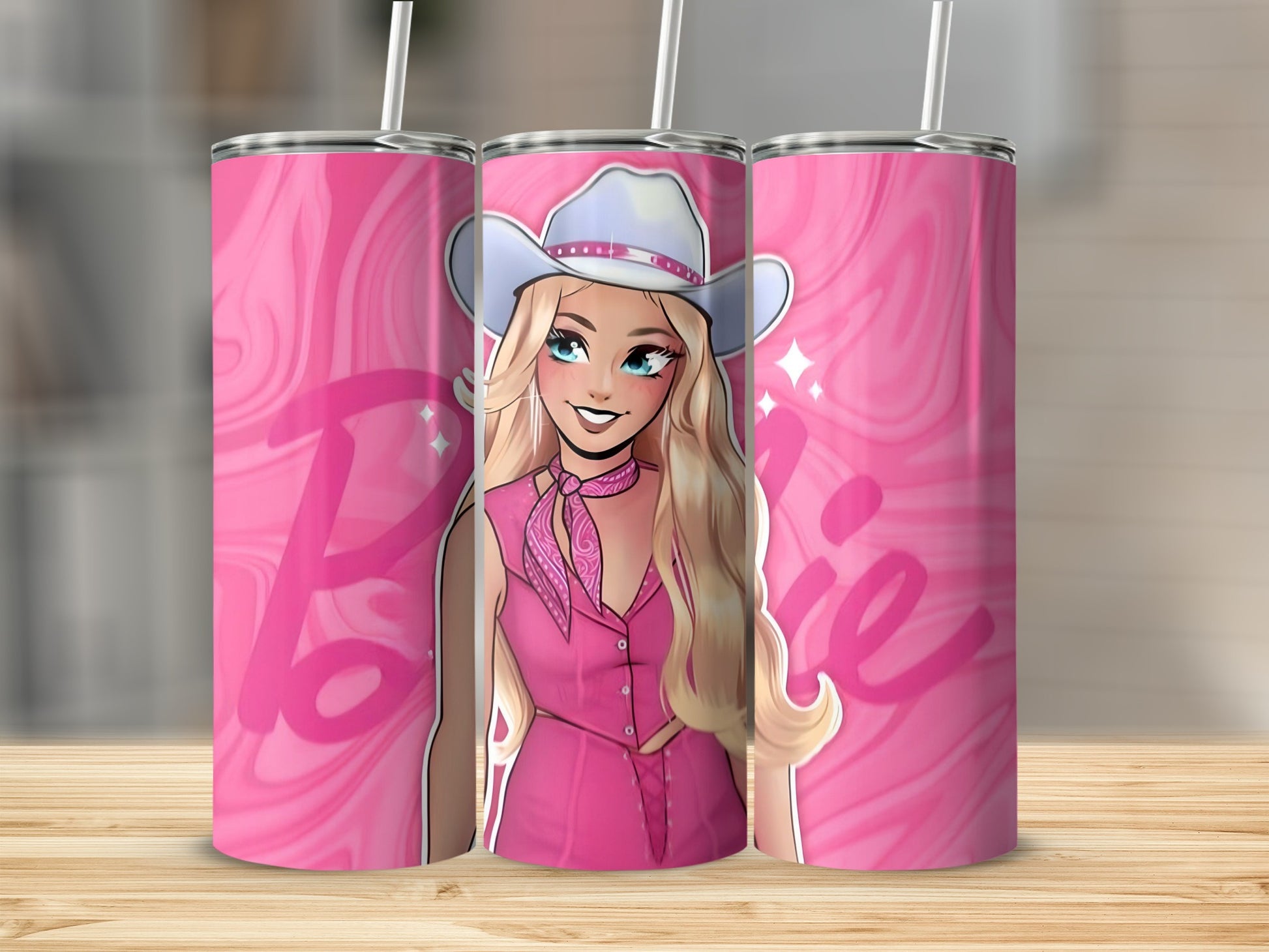Pink Cowgirl Character Illustration Tumbler Design