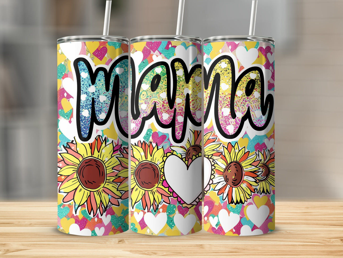 Colorful Heart Sunflower Mama Design Insulated Tumbler