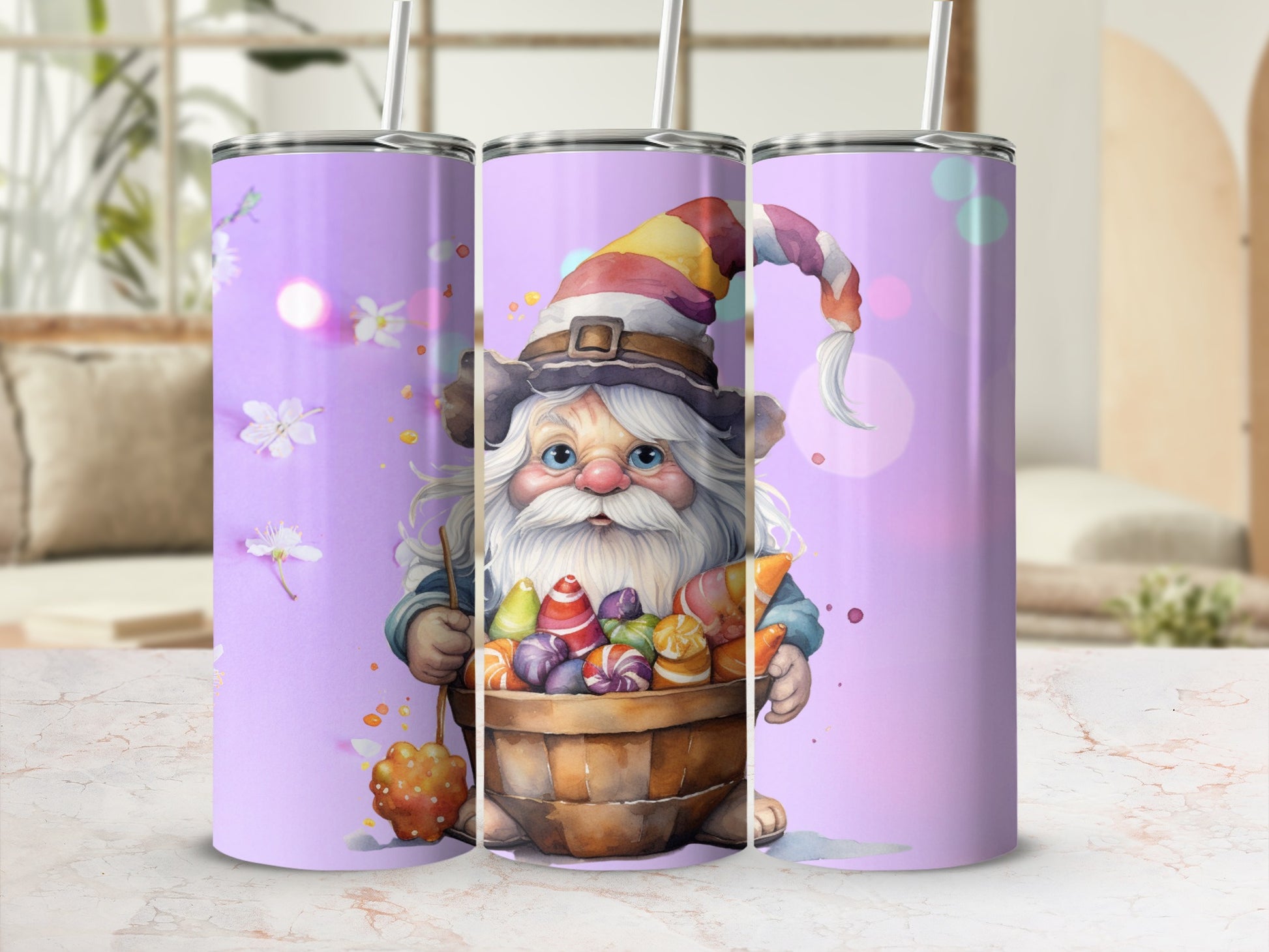 Colorful Gnome with Candy Design Tumblers product