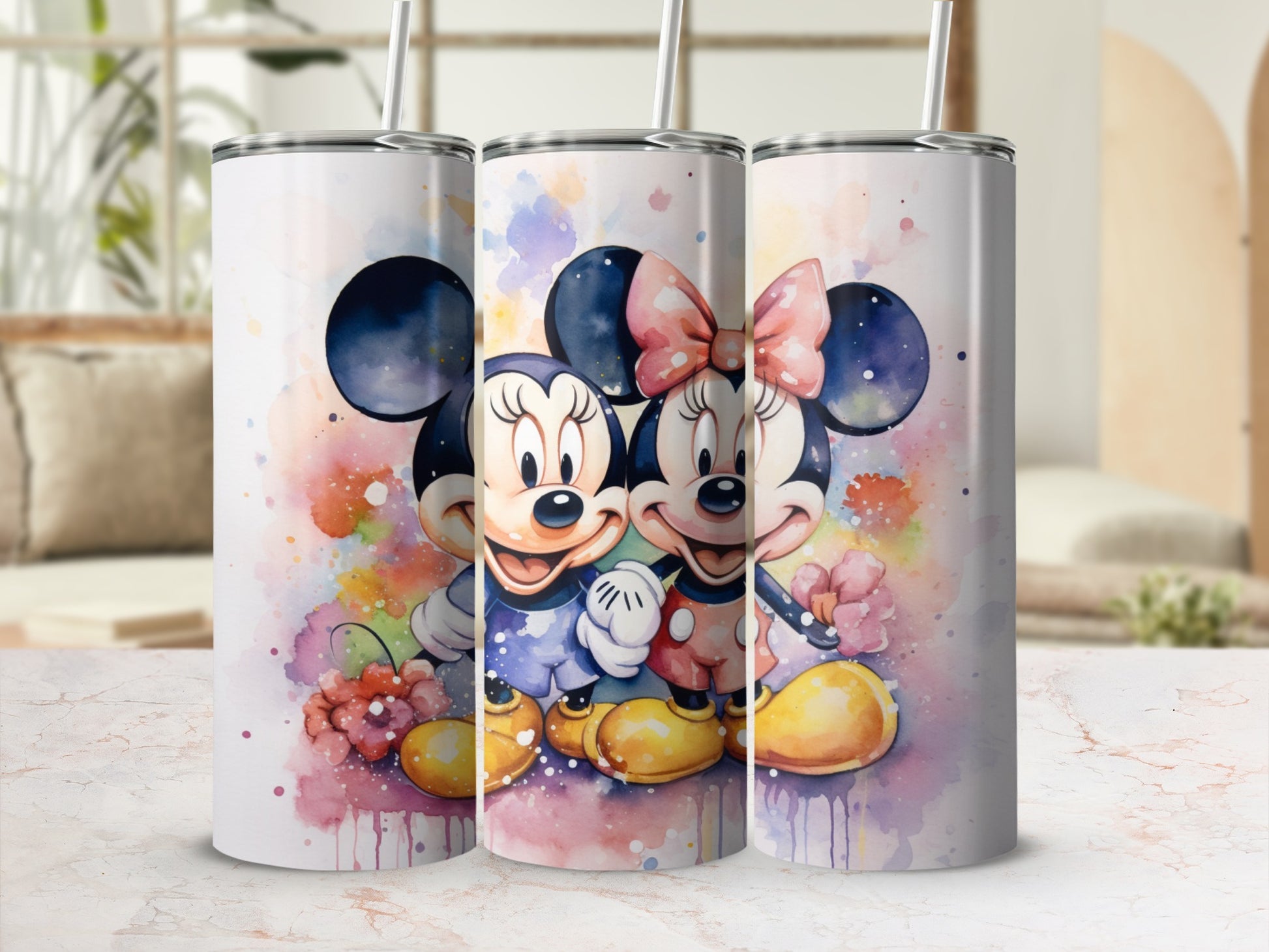 Vibrant Mickey and Minnie Mouse Artwork Tumbler