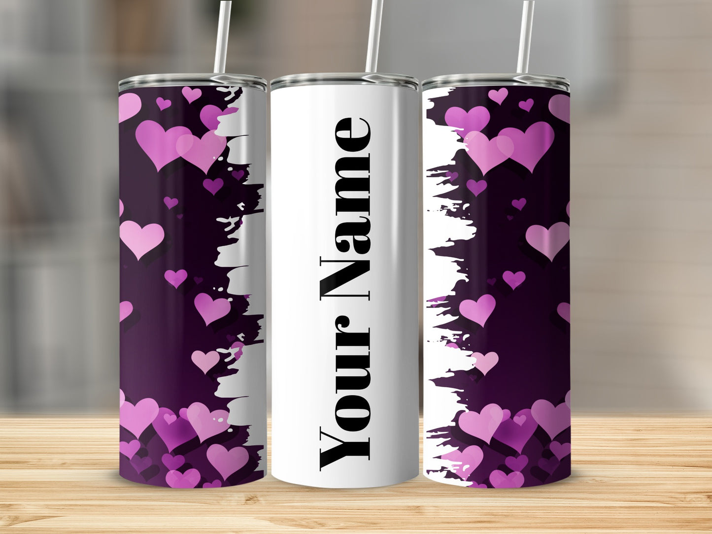 Personalized Heart Design Tumbler with Straw