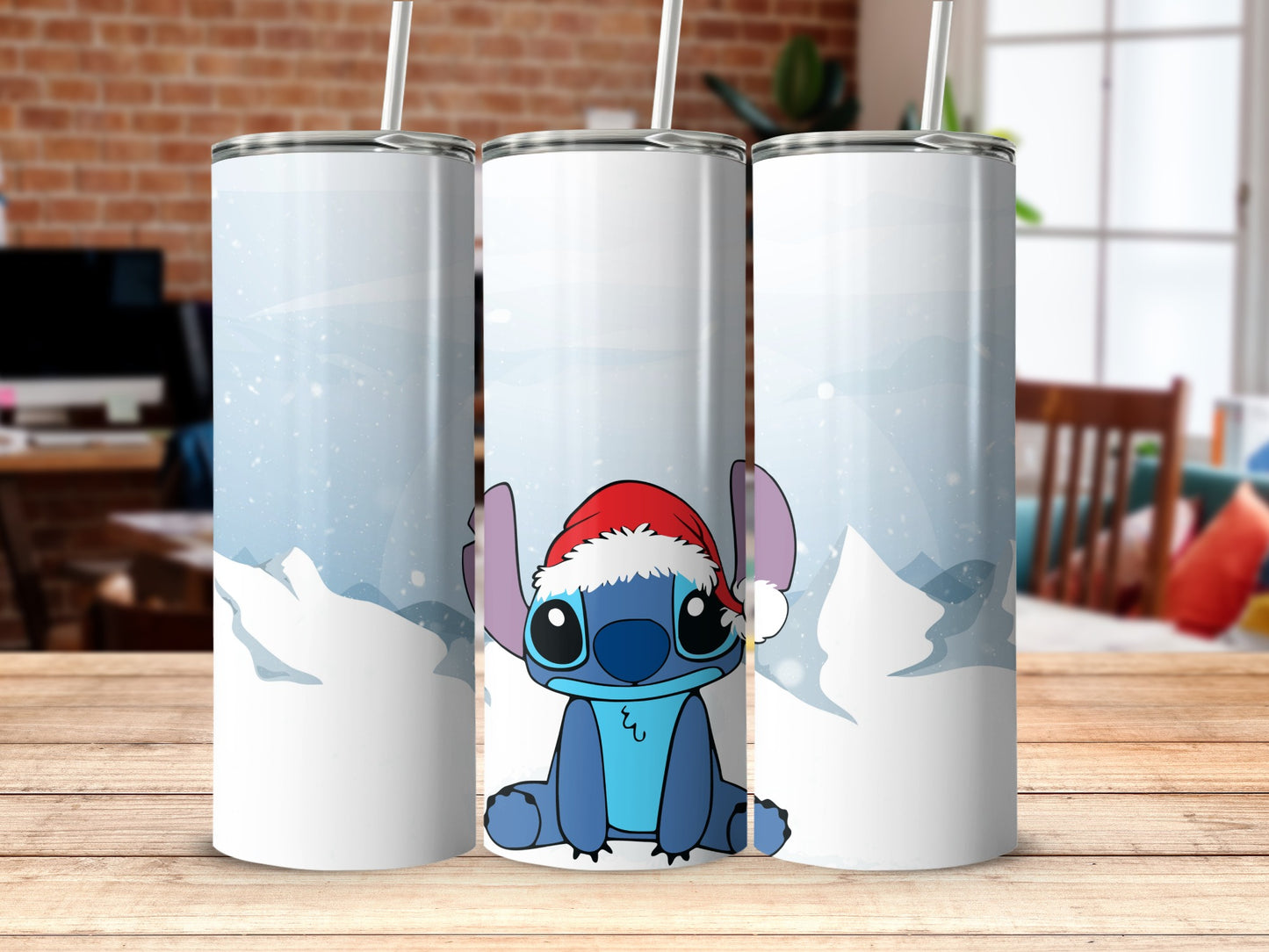 Festive Blue Alien with Santa Hat Christmas Tumbler
