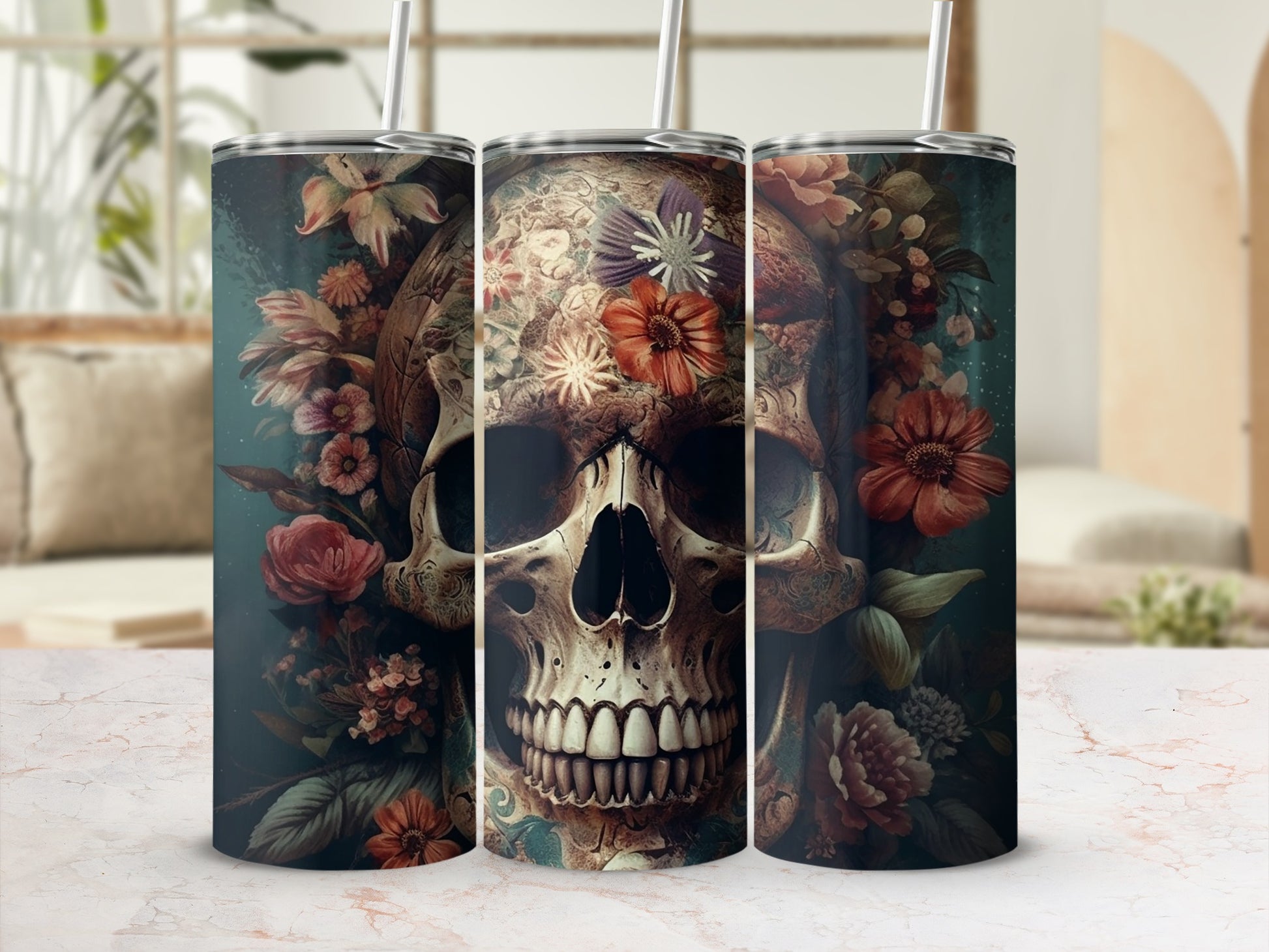 Skull Floral Design Tumblers for an Unique Look