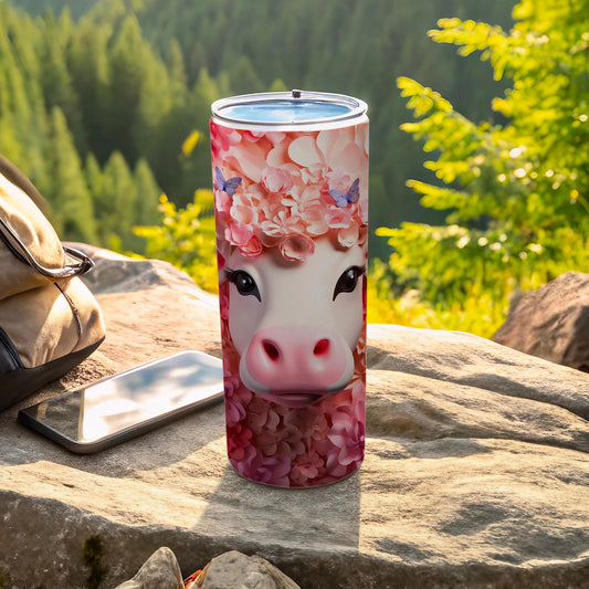 Cute Pink Floral Cow Tumbler Butterfly Blossom product type