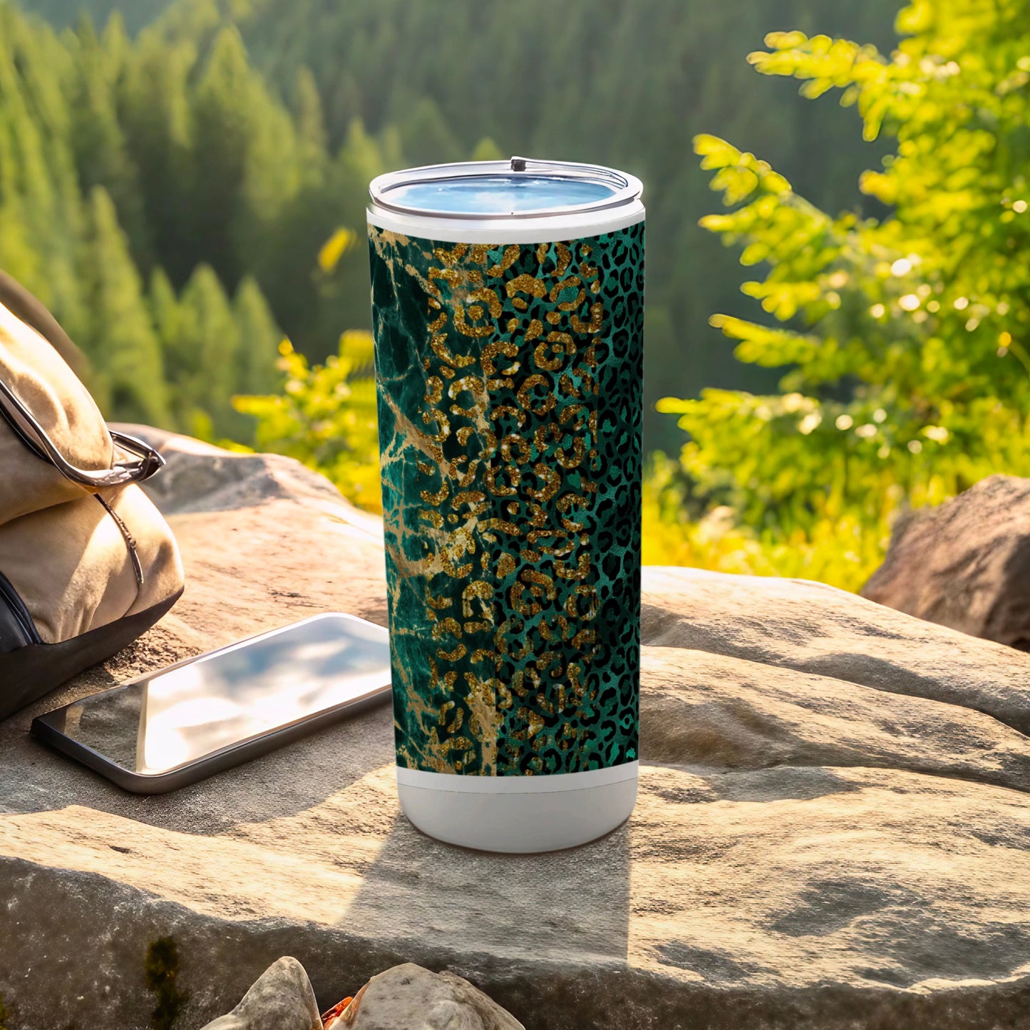 Gold Glitter Leopard Teal Marble Tumbler product type