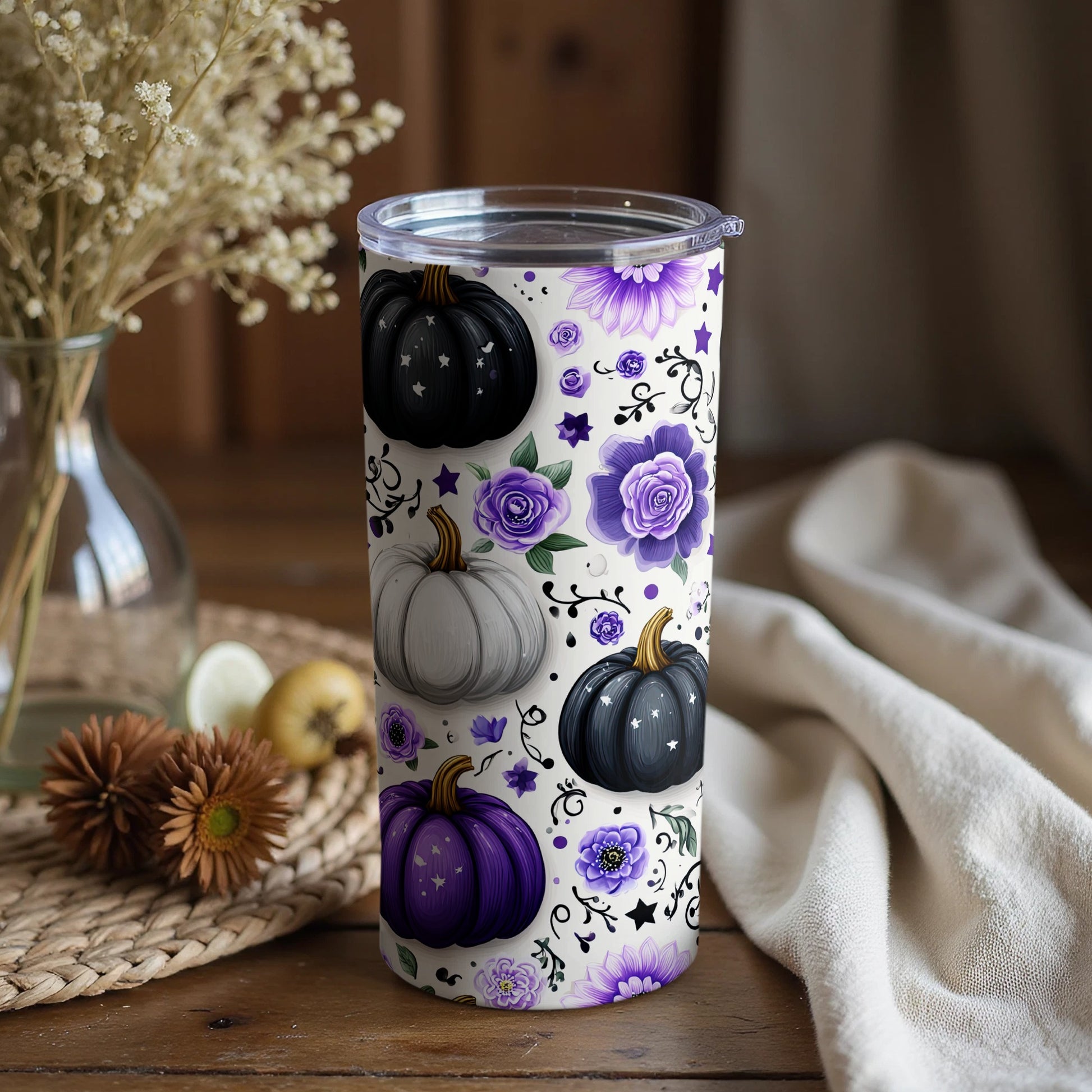 Halloween Pumpkin Floral Design Tumbler for the Holiday Season