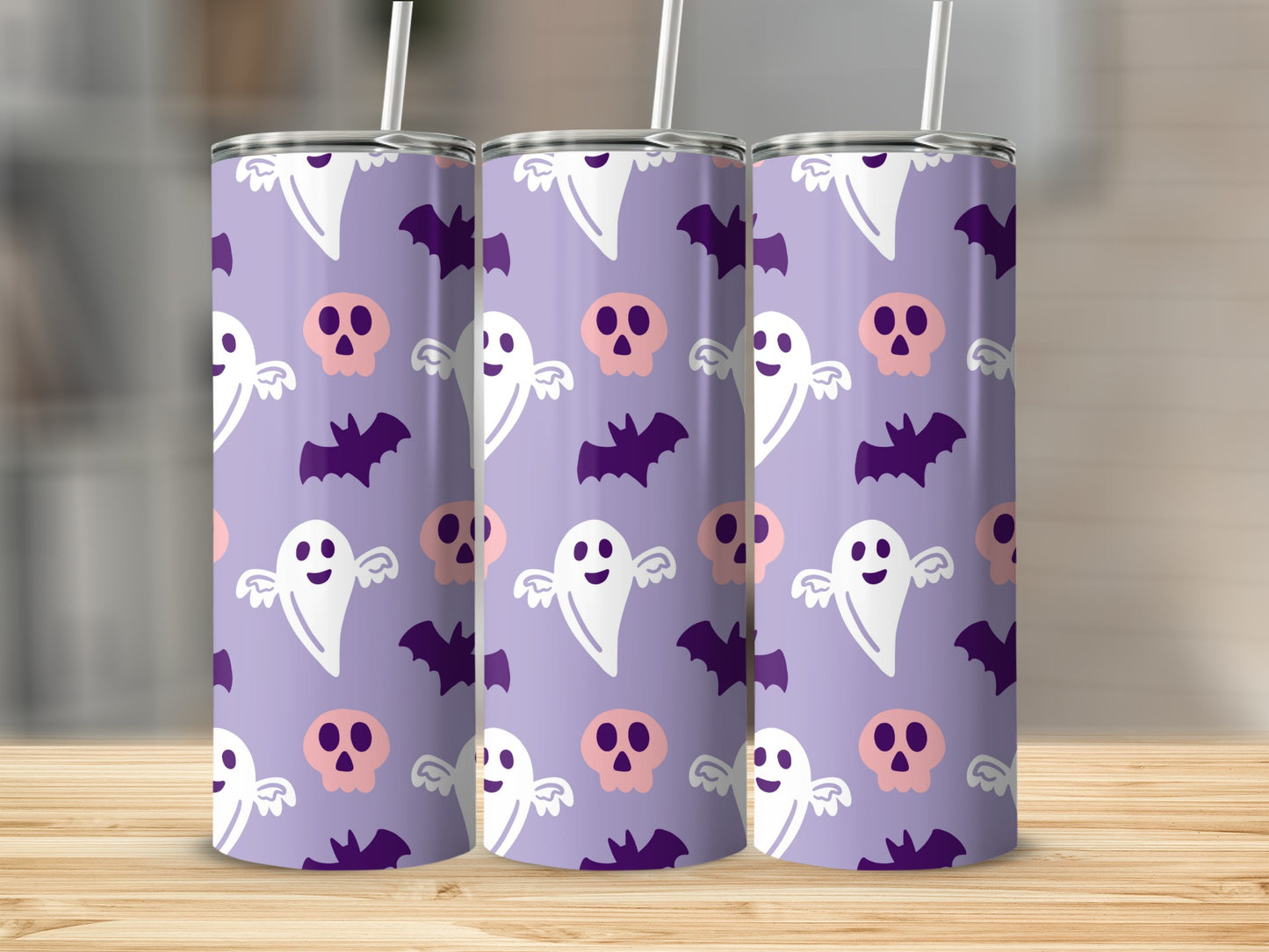 Cute Halloween Ghosts Skulls and Bats Pattern Tumbler