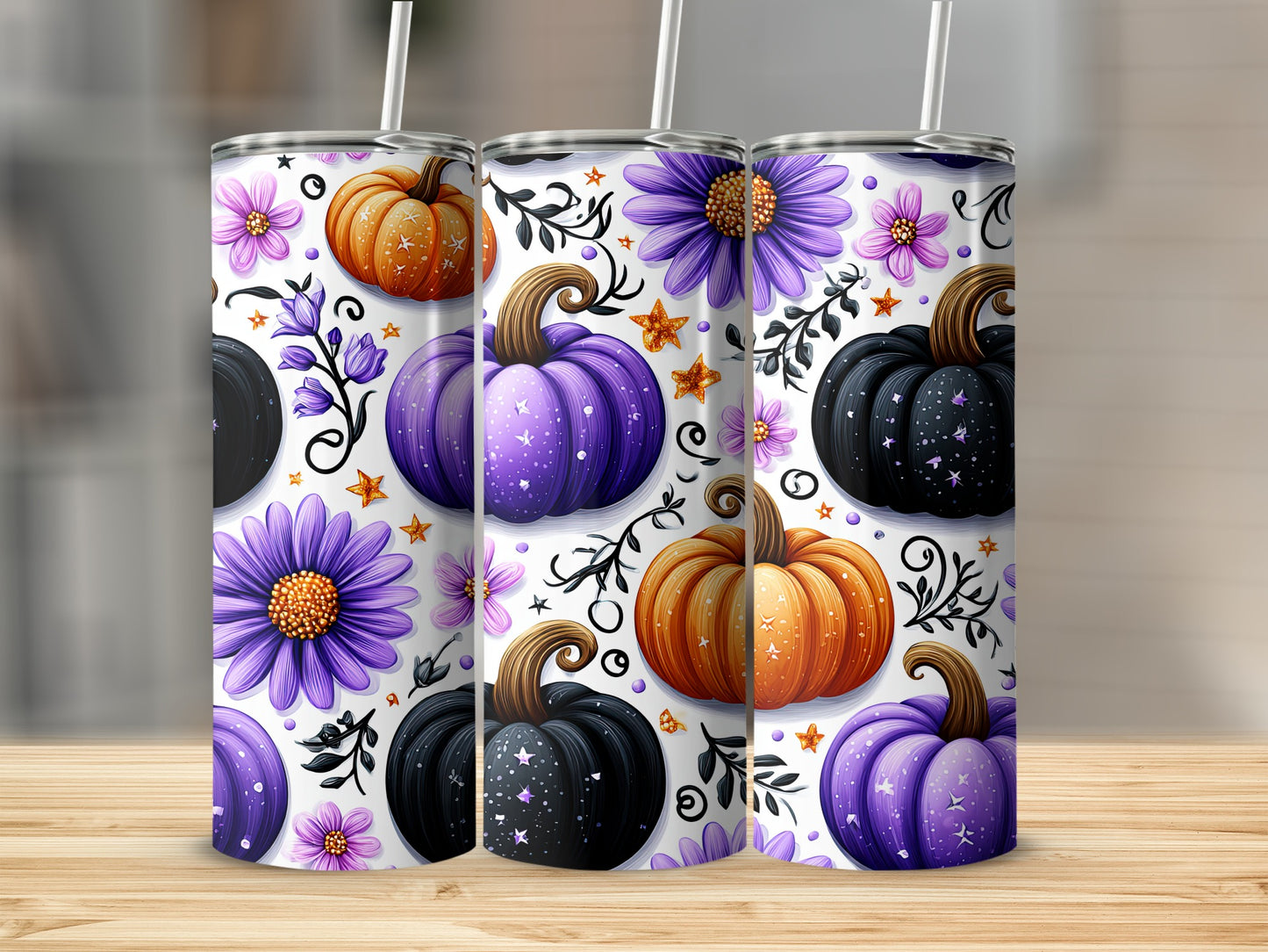 Spooky Halloween and Floral Design Tumbler Product