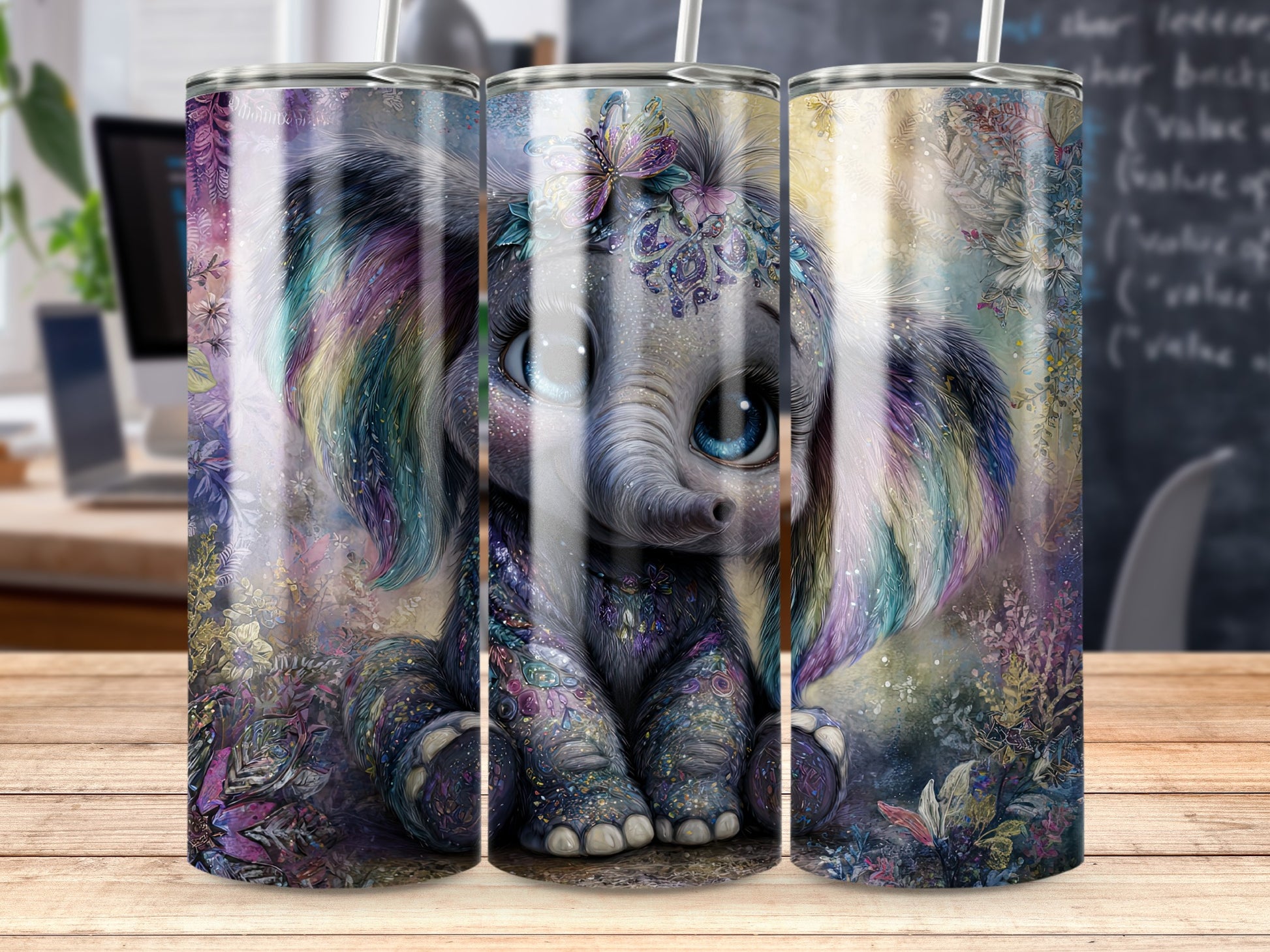 Cute Colorful Elephant Design Travel Tumbler Cup