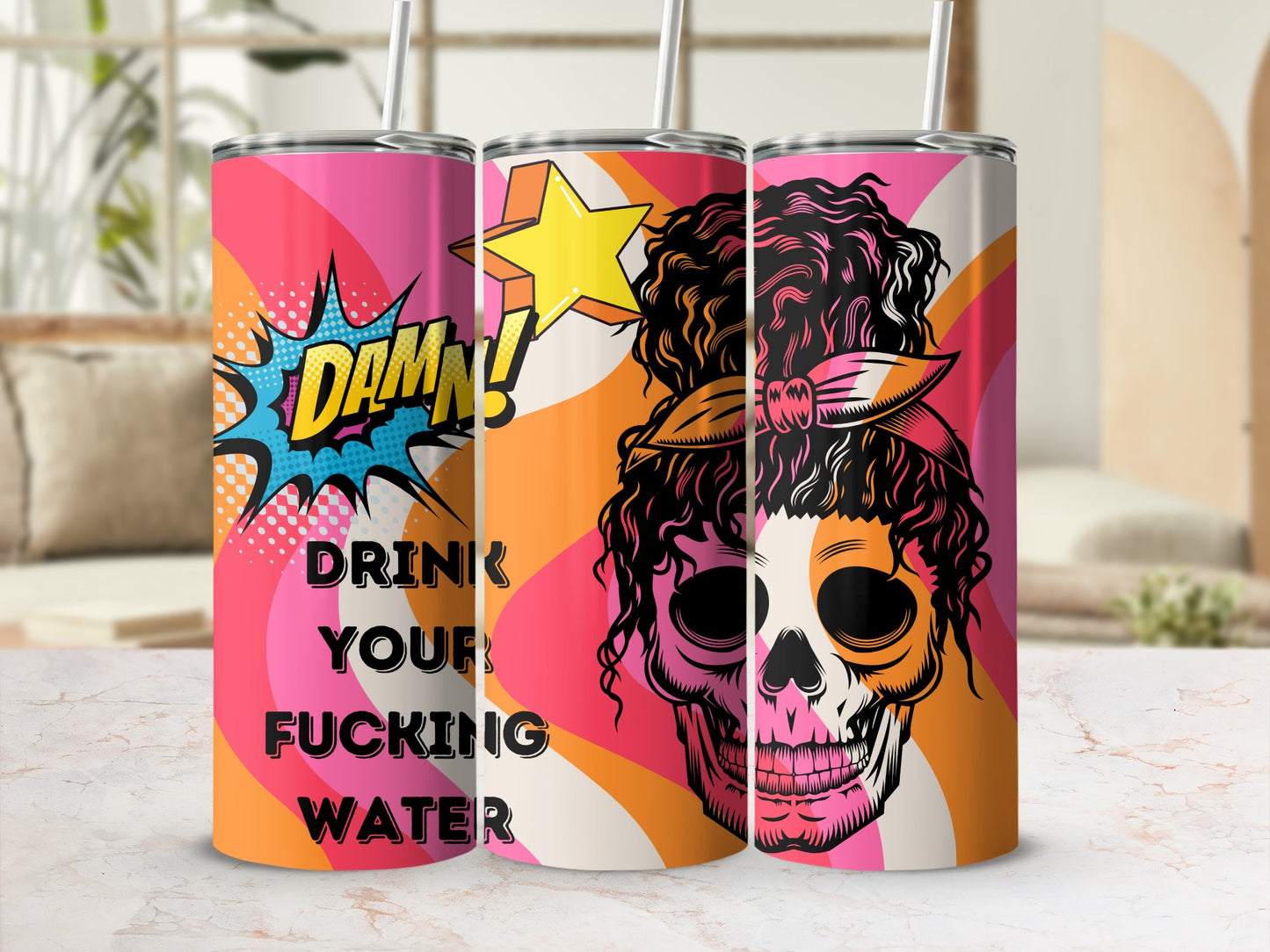 Damn Drink Your Water Skull Design Travel Mug