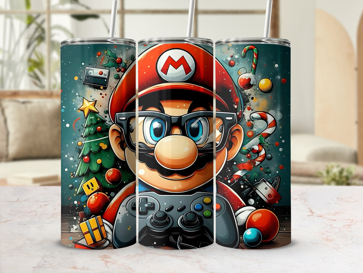 Colorful Christmas Gamer Tumbler with Fun Decorations