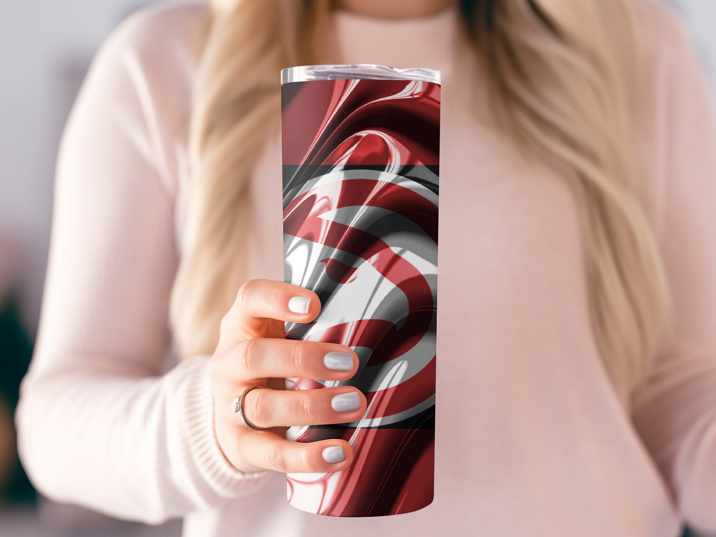 Flowing Reds And Blacks With Symbol Centered Tumblers