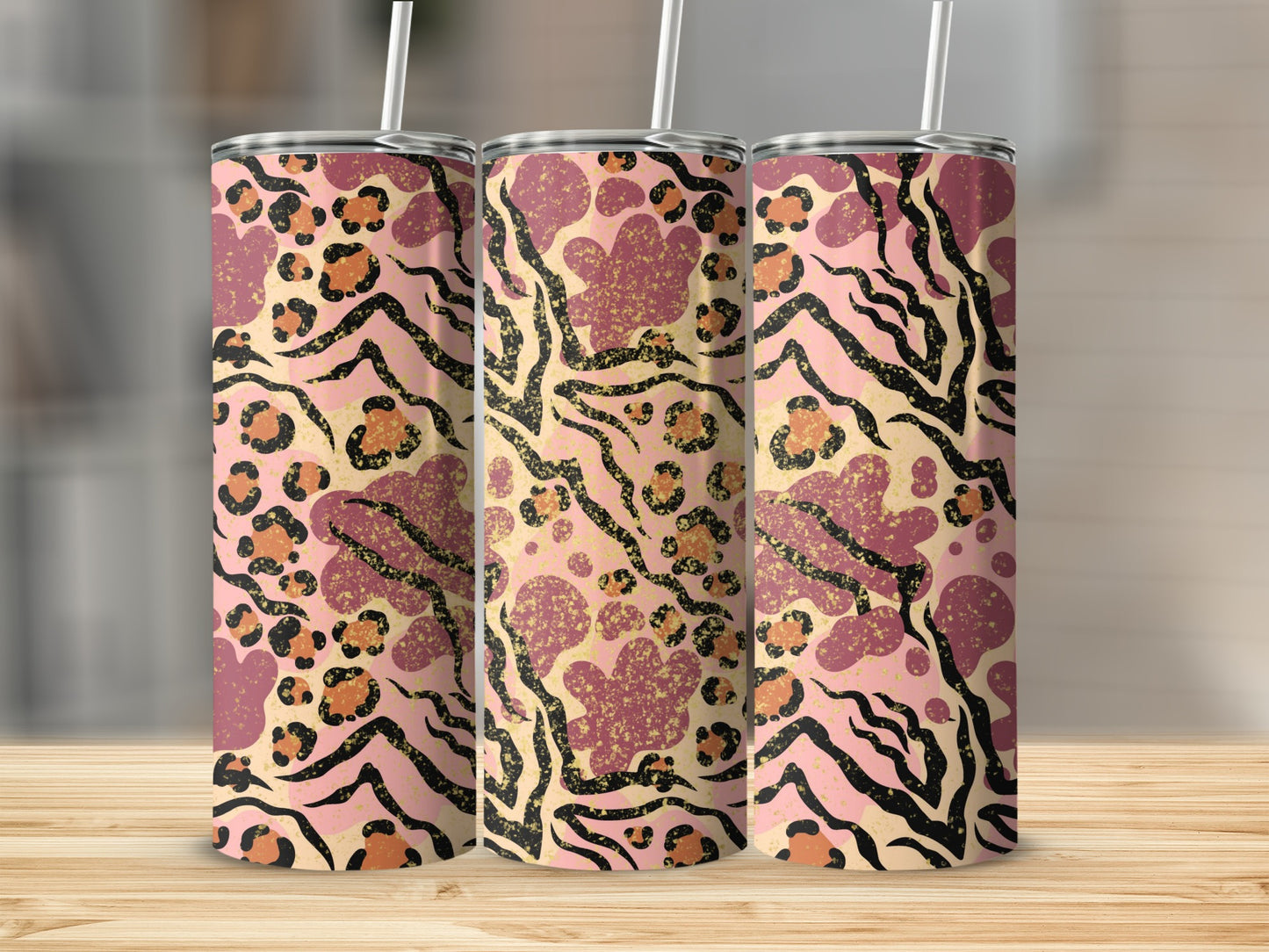 Leopard Animal Print Skinny Tumbler with Straw Cup